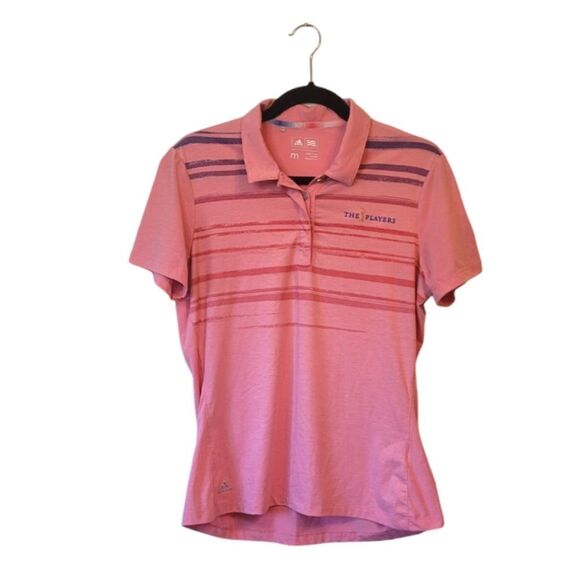 Adidas Light Pink Striped The Players Golf Polo Shirt - Picture 1 of 6